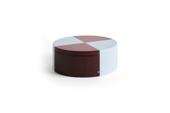 Tinnboks rund burgundy and ice blue