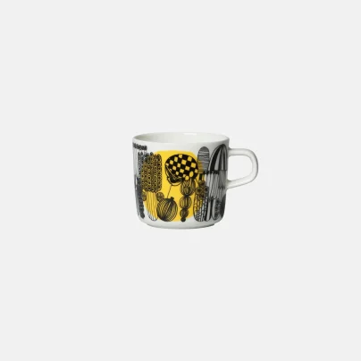 Marimekko Siirtolapuutarha Kaffekopp 2dl hvit-sort-gul
