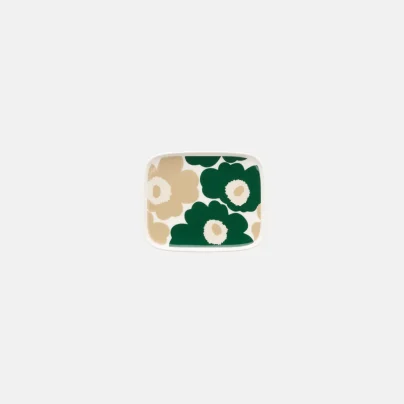 Marimekko Unikko Tallerken 15x12cm hvit-grønn-beige